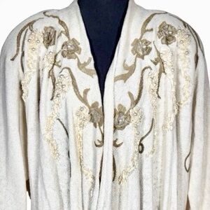 Vintage NWT Talk of the Walk Beaded Pearl Cotton Cardigan Ivory Gold OS $320